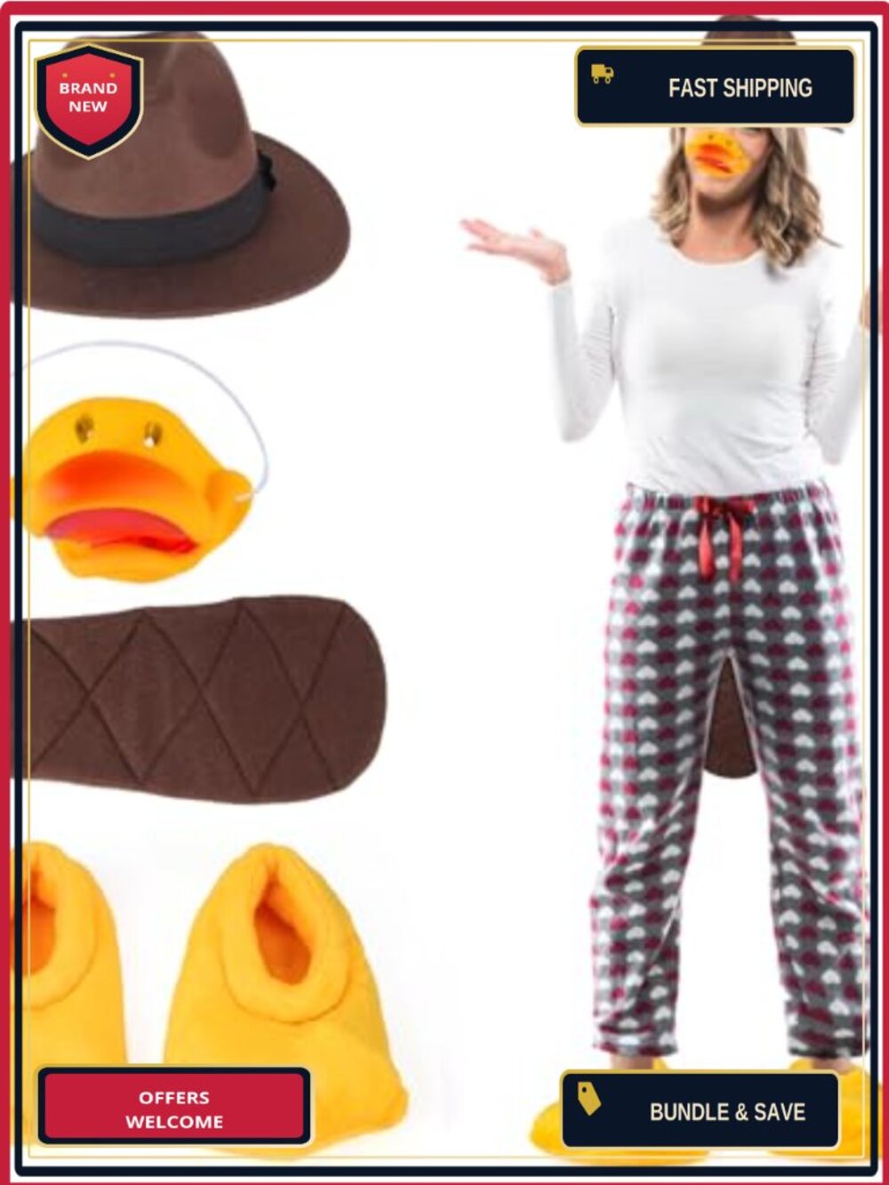 4PC Adult Secret Agent Duck Costume Set Hat Nose Shoes Tail Halloween Cosplay